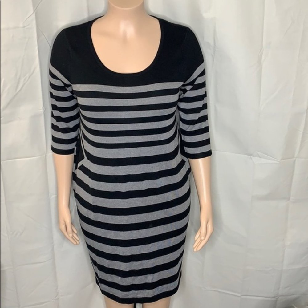 Women's Pink Rose Gray & Black Striped Dress Size 3X